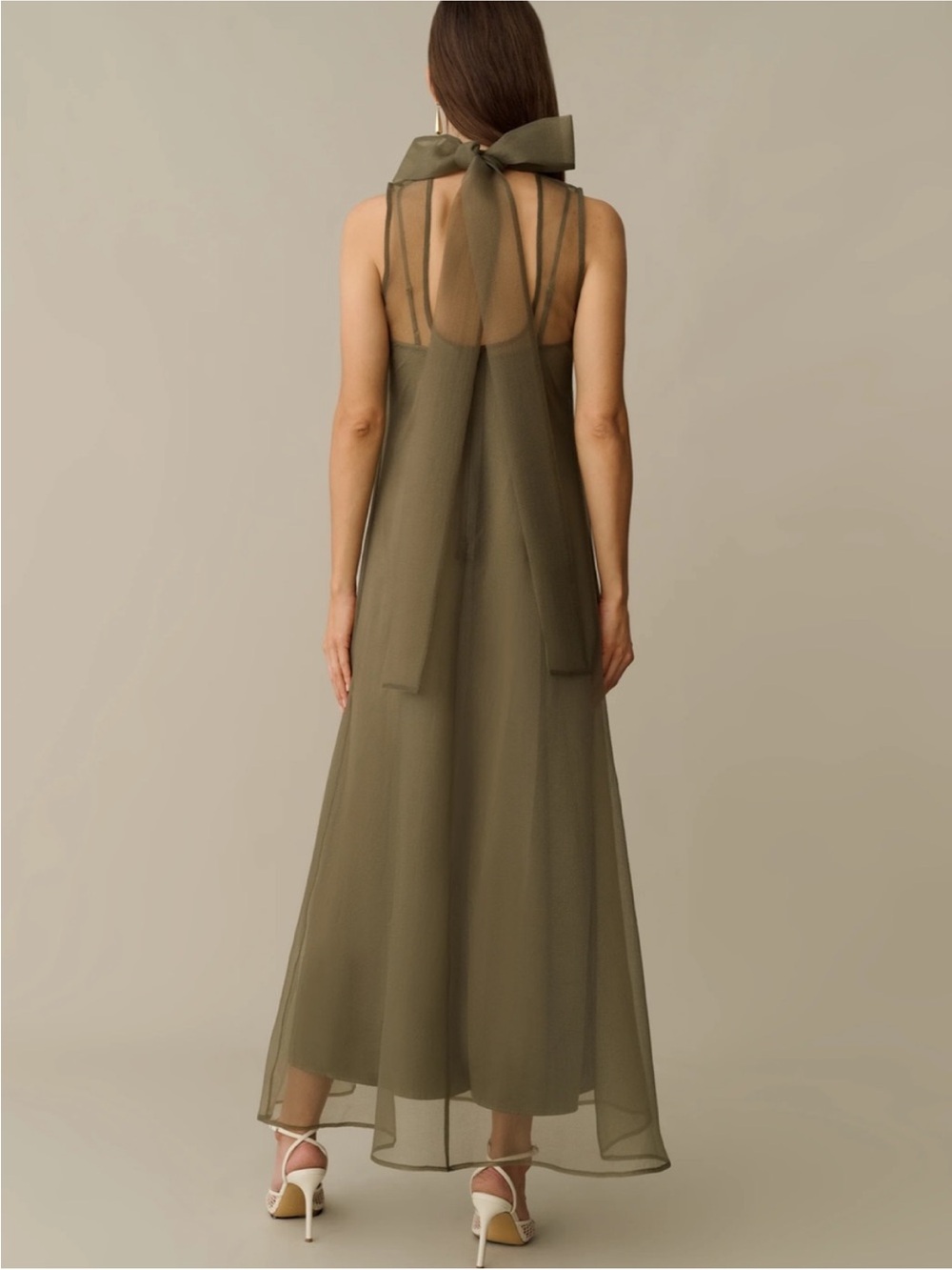 NWT CAARA Alette Organza Elegant Moss Grey Olive Few Moda Dress M - Picture 5 of 9